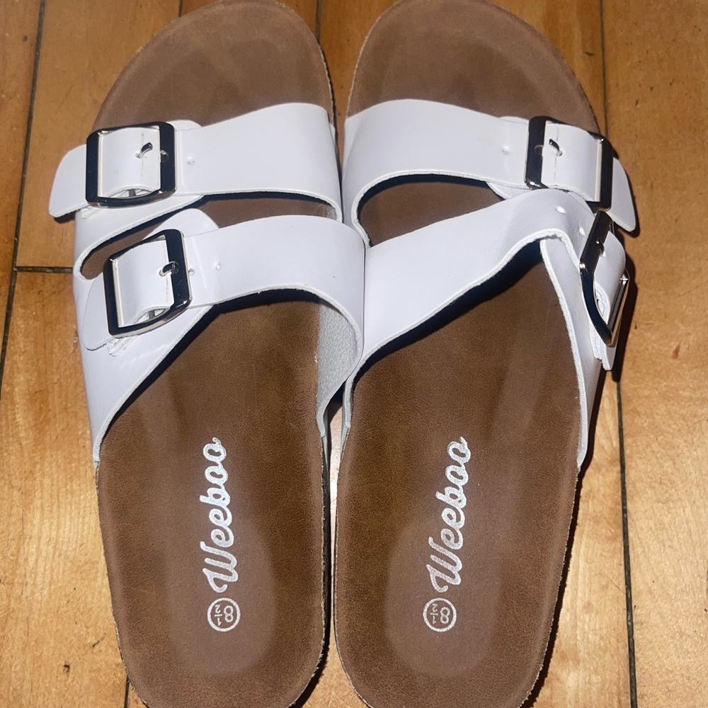 White Birkenstock lookalike sandals